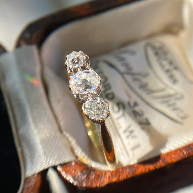 Edwardian 18ct Old Cut Diamond Trilogy Ring