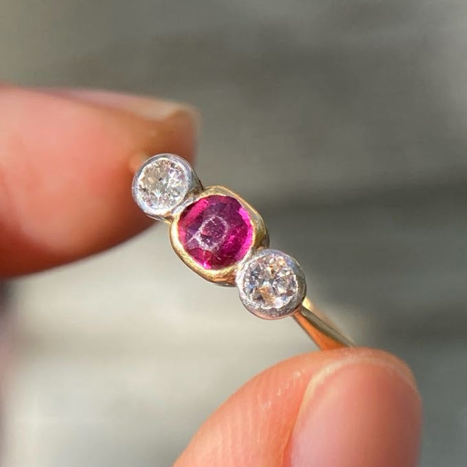 Edwardian 18ct Ruby Diamond Trilogy