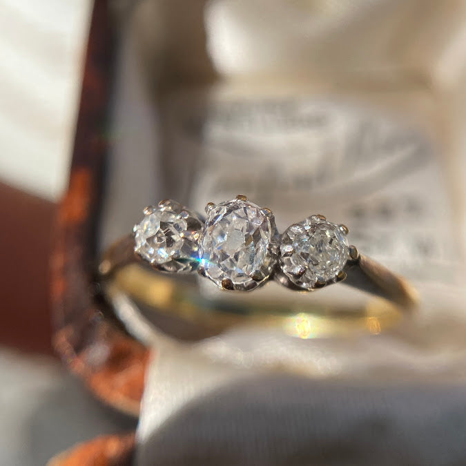 Edwardian 18ct Old Cut Diamond Trilogy Ring