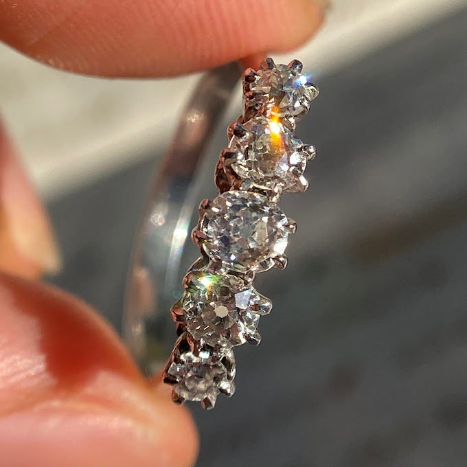 18ct White Gold Old Cut Diamond Five Stone