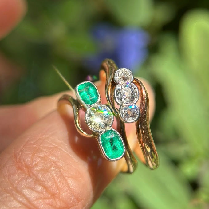 Edwardian 18ct Emerald Diamond Trilogy