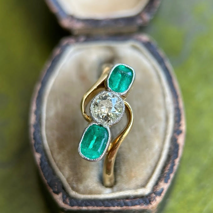 Edwardian 18ct Emerald Diamond Trilogy