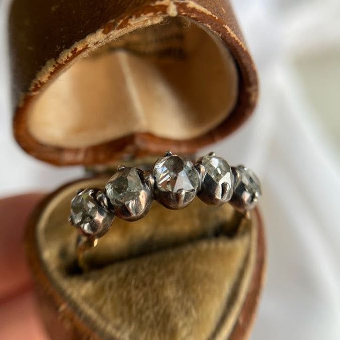 Rare Georgian Diamond Five Stone 18ct Gold On Silver