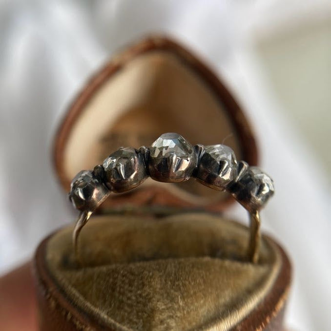Rare Georgian Diamond Five Stone 18ct Gold On Silver