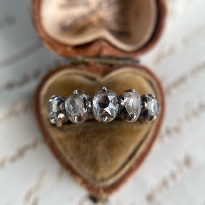 Rare Georgian Diamond Five Stone 18ct Gold On Silver