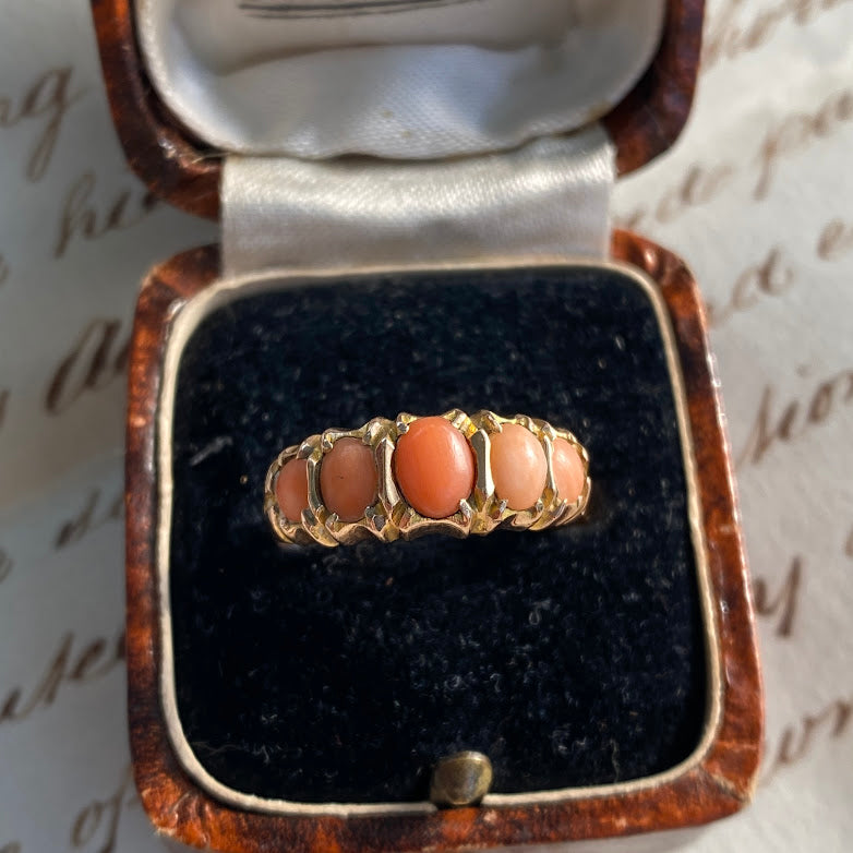 Victorian Coral Five Stone 9ct Gold from Chester 1898