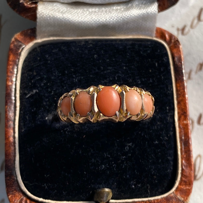 Victorian Coral Five Stone 9ct Gold from Chester 1898