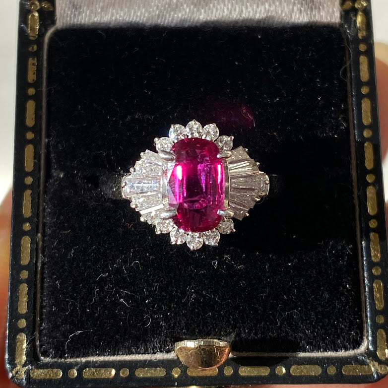 1.19ct Ruby Diamond Ballerina Cluster Platinum Ring