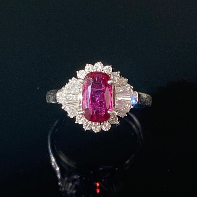 1.19ct Ruby Diamond Ballerina Cluster Platinum Ring
