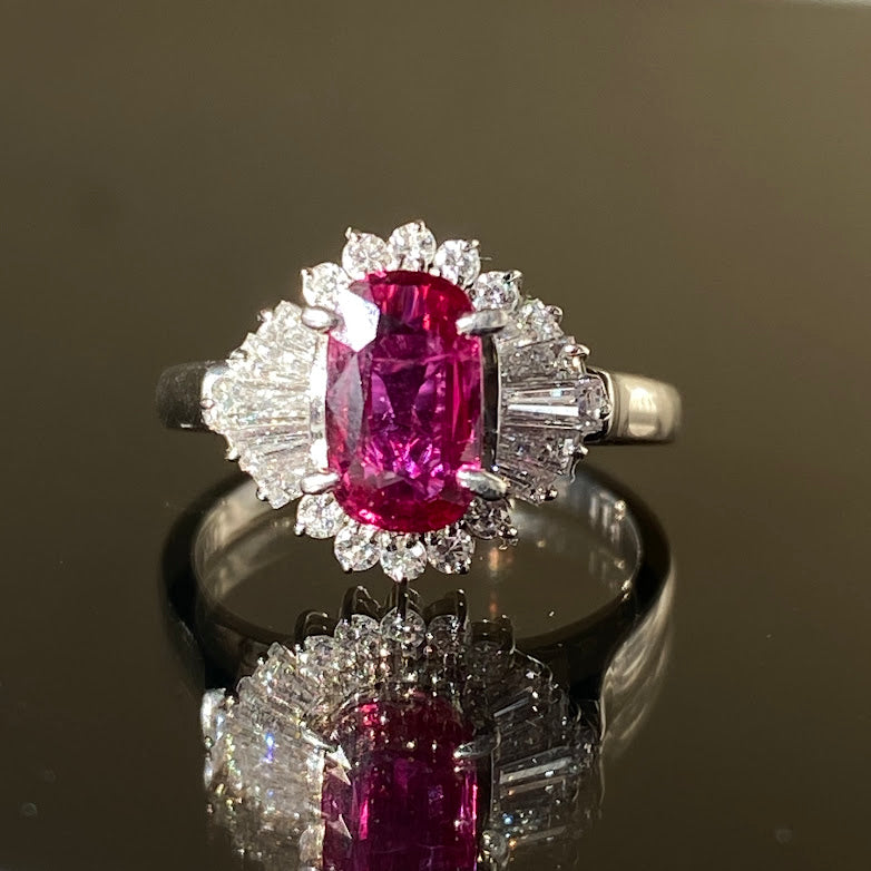 1.19ct Ruby Diamond Ballerina Cluster Platinum Ring