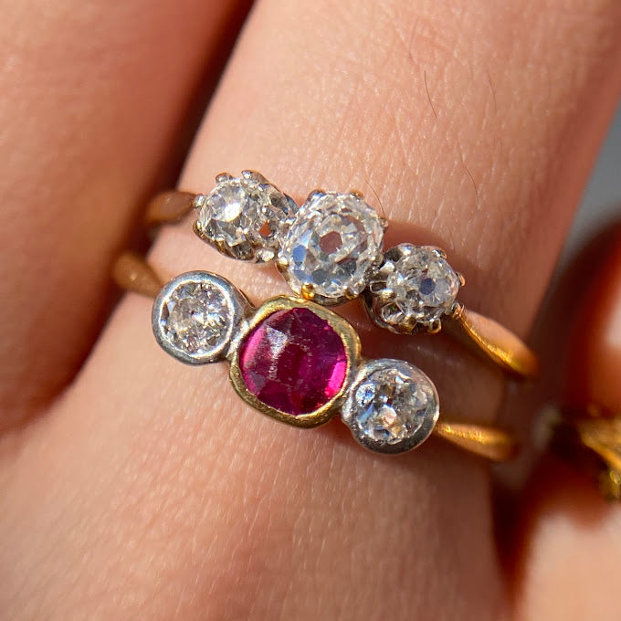 Edwardian 18ct Old Cut Diamond Trilogy Ring