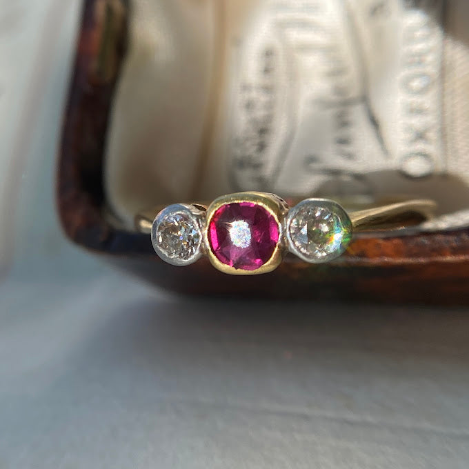 Edwardian 18ct Ruby Diamond Trilogy