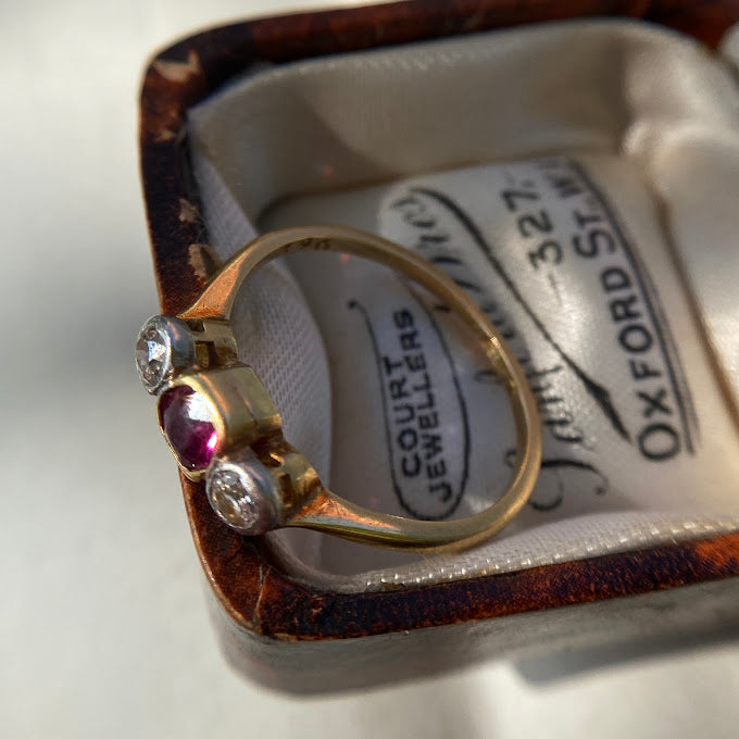 Edwardian 18ct Ruby Diamond Trilogy