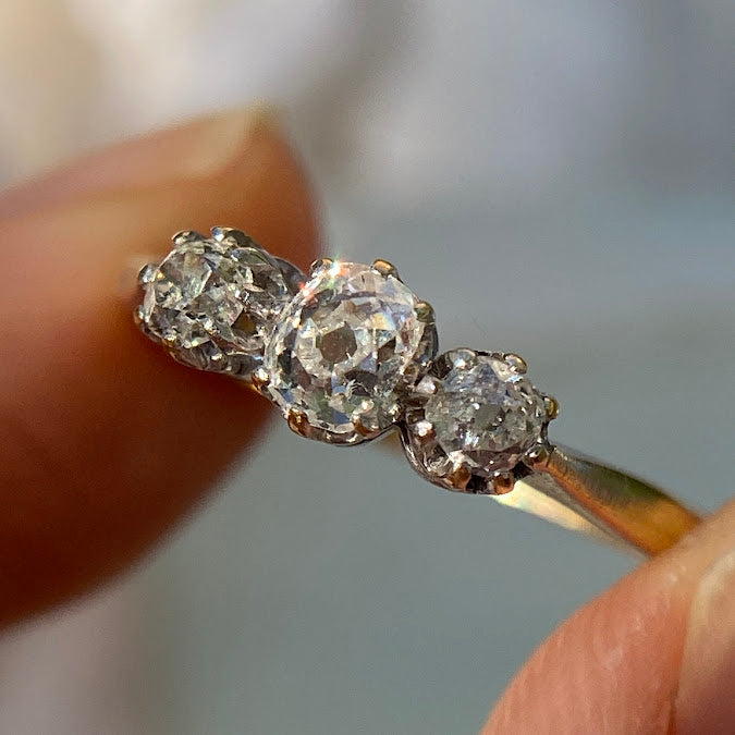 Edwardian 18ct Old Cut Diamond Trilogy Ring