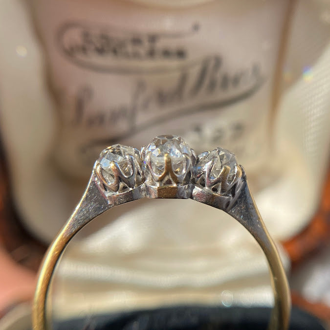Edwardian 18ct Old Cut Diamond Trilogy Ring