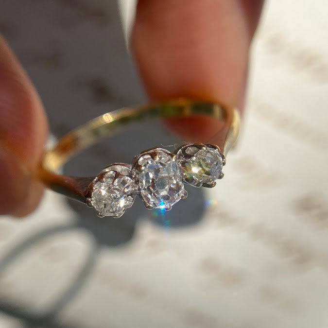 Edwardian 18ct Old Cut Diamond Trilogy Ring