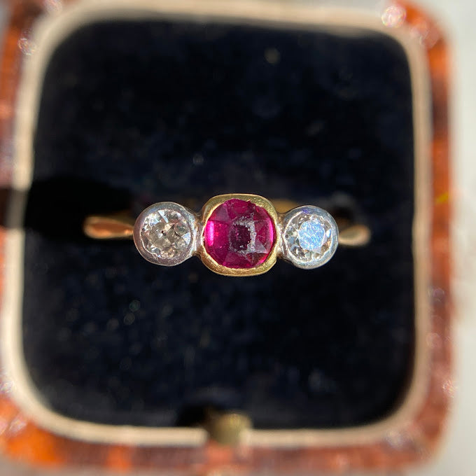 Edwardian 18ct Ruby Diamond Trilogy