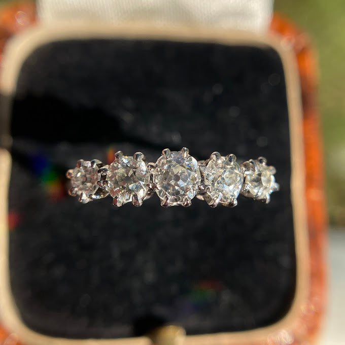 18ct White Gold Old Cut Diamond Five Stone