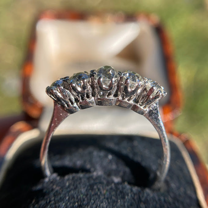 18ct White Gold Old Cut Diamond Five Stone