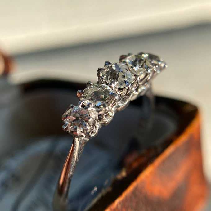 18ct White Gold Old Cut Diamond Five Stone