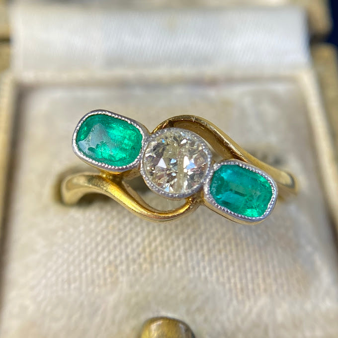Edwardian 18ct Emerald Diamond Trilogy