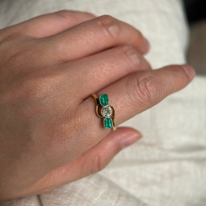 Edwardian 18ct Emerald Diamond Trilogy