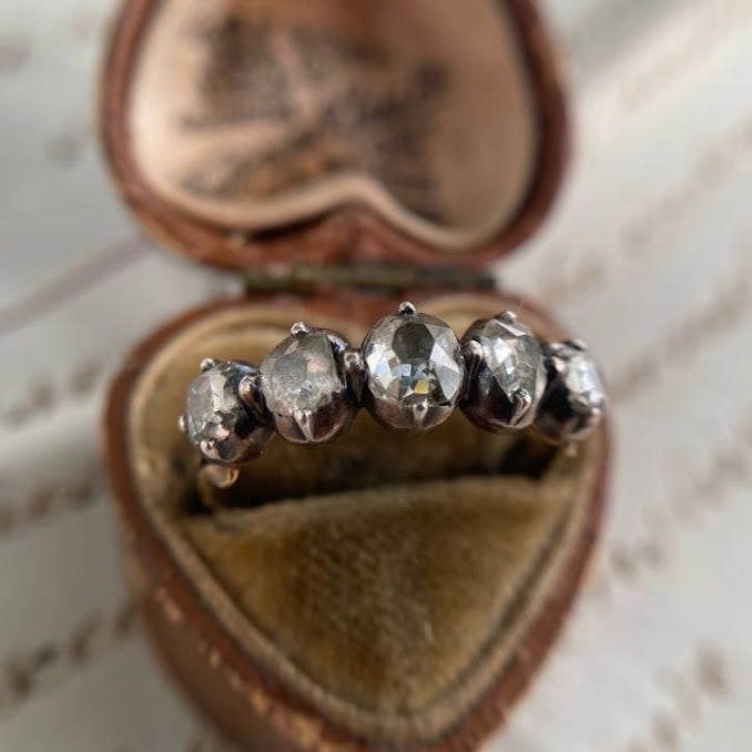 Rare Georgian Diamond Five Stone 18ct Gold On Silver