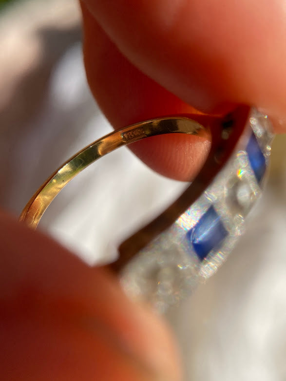 18ct Art Deco Sapphire Old Cut Diamond Five Stone