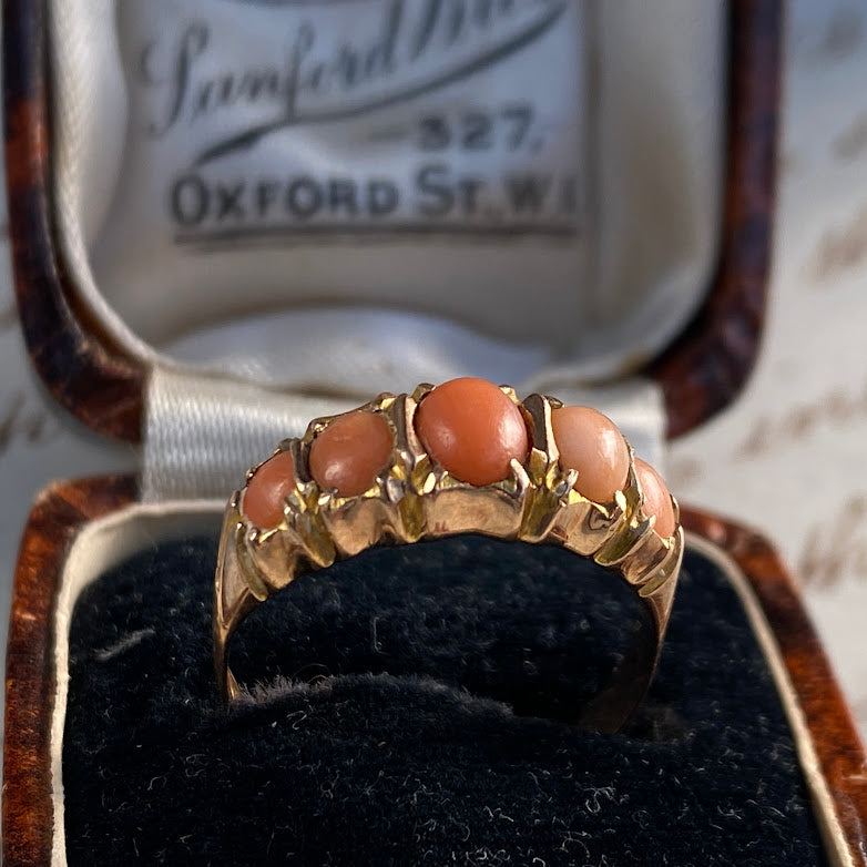 Victorian Coral Five Stone 9ct Gold from Chester 1898