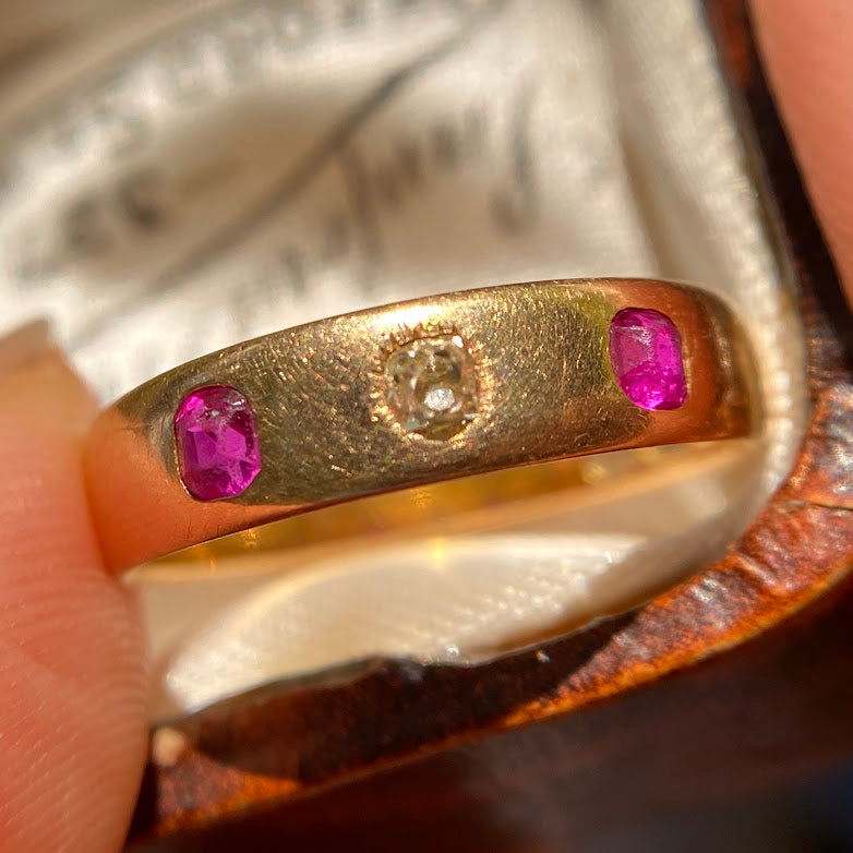 18ct Ruby Diamond Band Birmingham 1939 2.23g