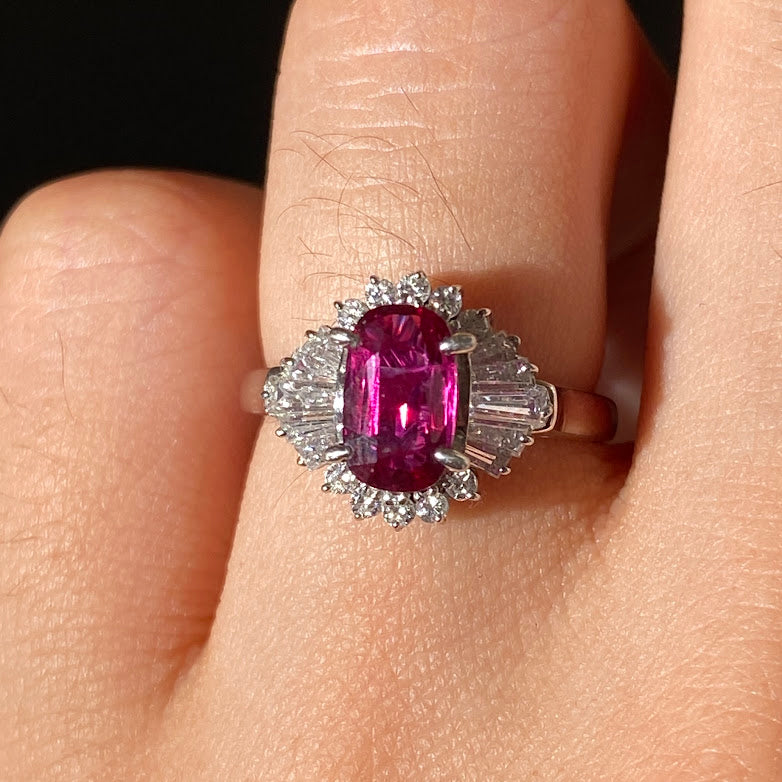 1.19ct Ruby Diamond Ballerina Cluster Platinum Ring